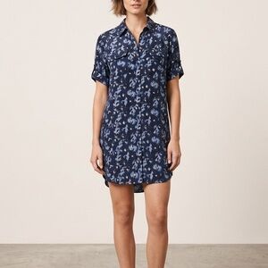 Equipment Femme Silk Blue Leopard Print Shirt Dress L